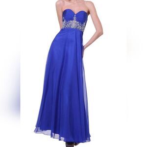 Fiesta Fashion Blue Strapless Beaded Corset Long Gown Prom Dress Size Xsmall
